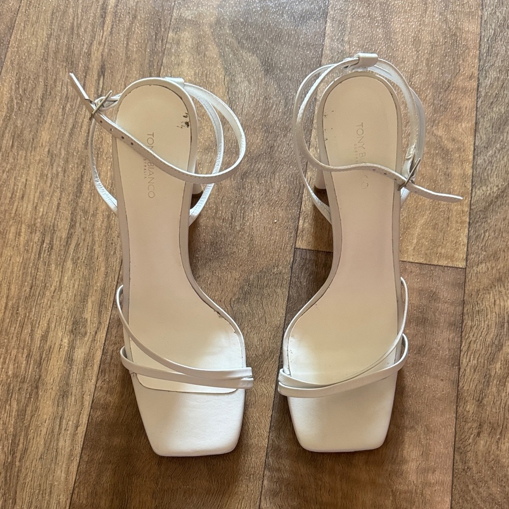 Tony Bianco Cream-White Strappy Square-Toe Ankle Strap Heels